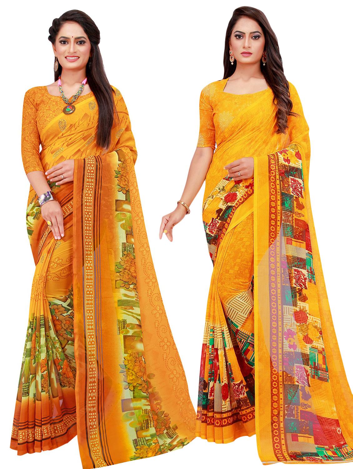 pack of 2 printed casual wear saree with blouse