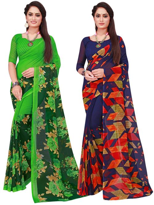 pack of 2 printed casual wear sarees with blouse - 21395867 -  Standard Image - 0