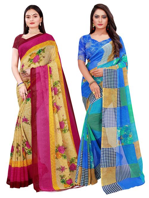 pack of 2 printed casual wear saree with blouse - 21395868 - Standard Image - 0