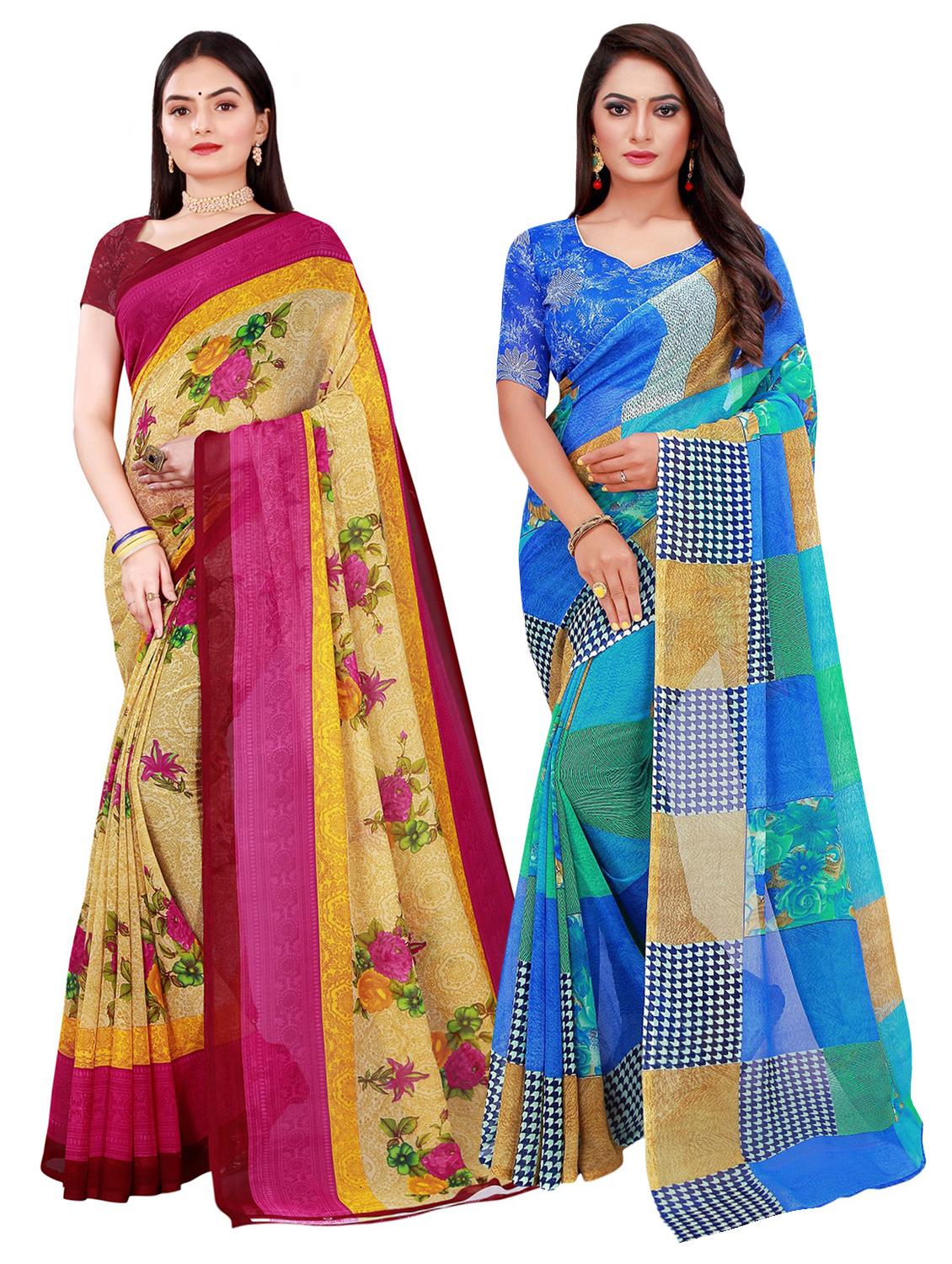 pack of 2 printed casual wear saree with blouse - 21395868 - Zoom Image - 0