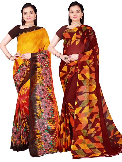 pack of 2 printed casual wear sarees with blouse - 21395872 -  Standard Image - 0