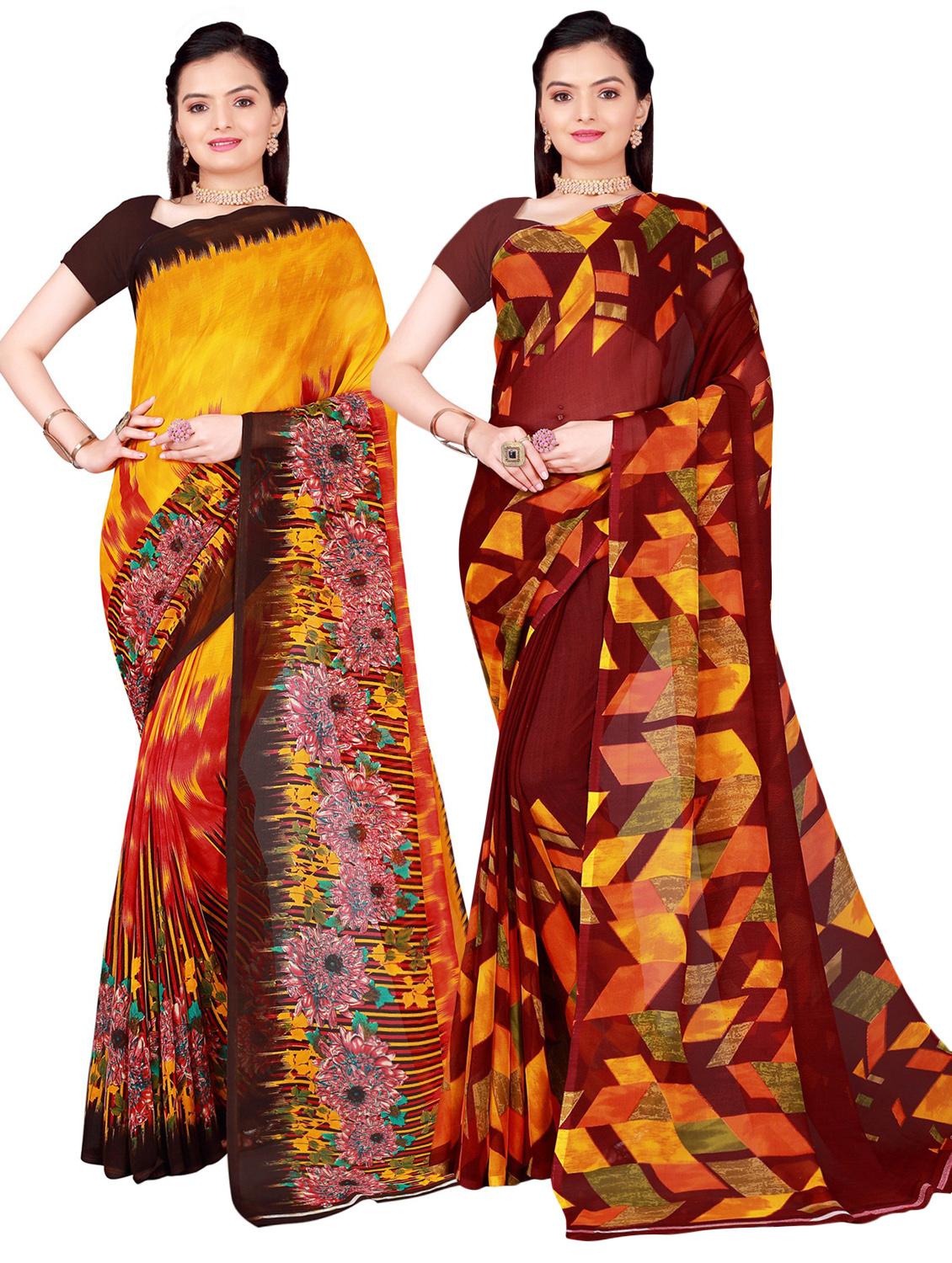 pack of 2 printed casual wear sarees with blouse - 21395872 -  Zoom Image - 0