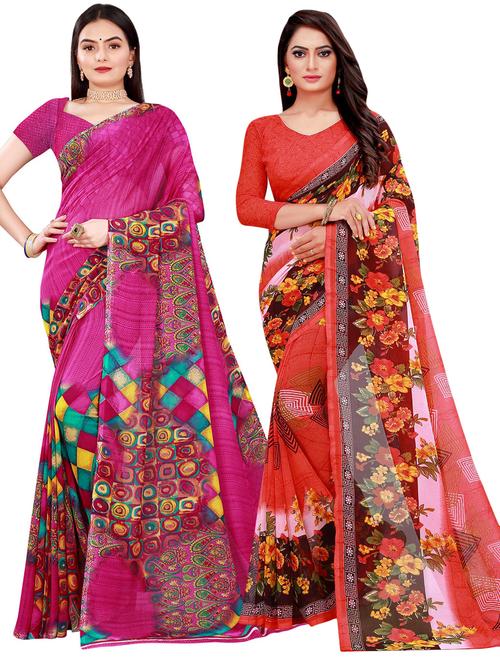pack of 2 printed casual wear sarees with blouse - 21395896 -  Standard Image - 0