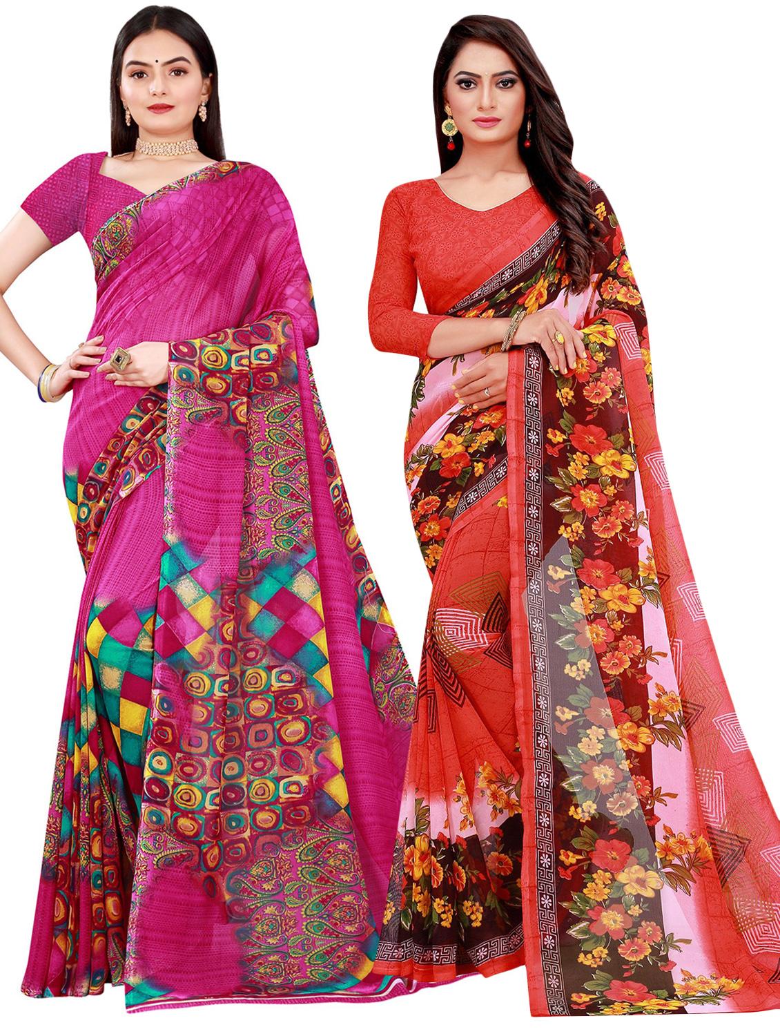pack of 2 printed casual wear sarees with blouse - 21395896 -  Zoom Image - 0