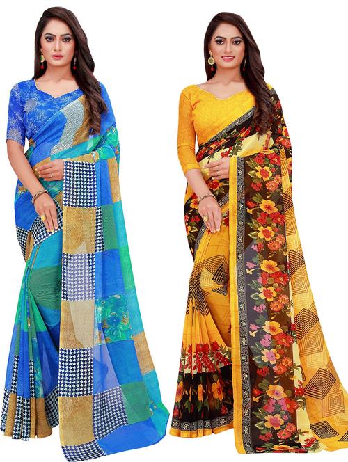 pack of 2 printed casual wear sarees with blouse - 21395901 - Standard Image - 0