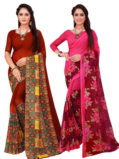 pack of 2 printed casual wear sarees with blouse - 21395911 -  Standard Image - 0