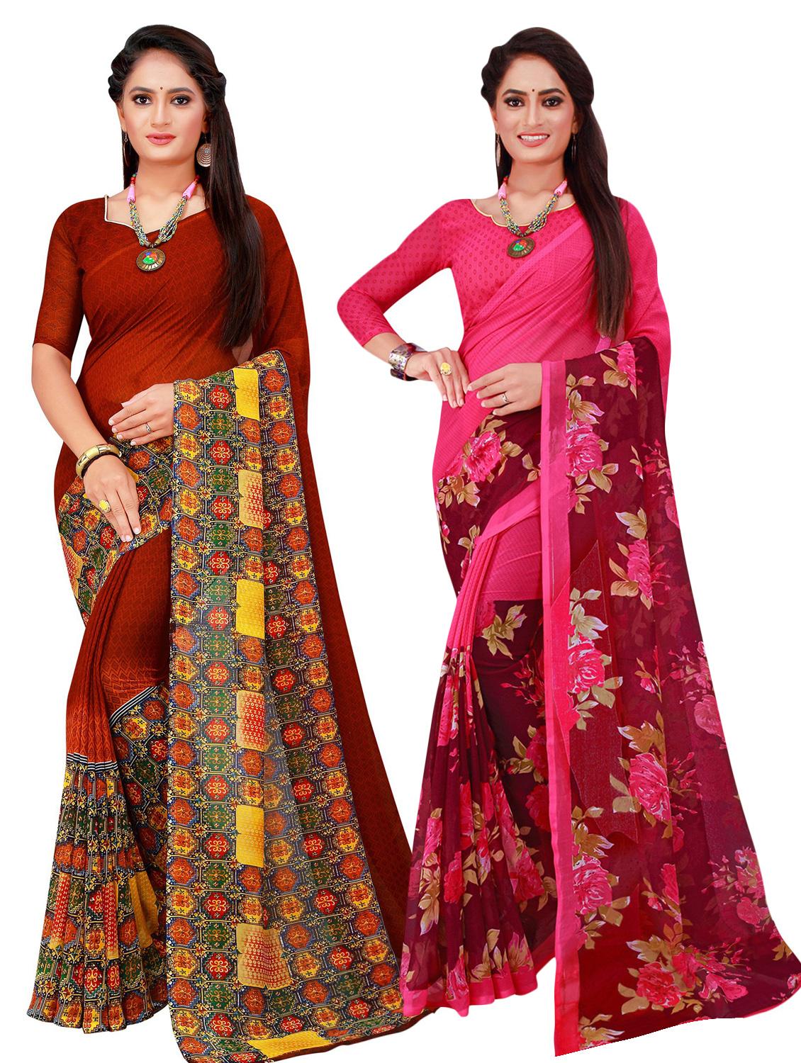 pack of 2 printed casual wear sarees with blouse - 21395911 -  Zoom Image - 0