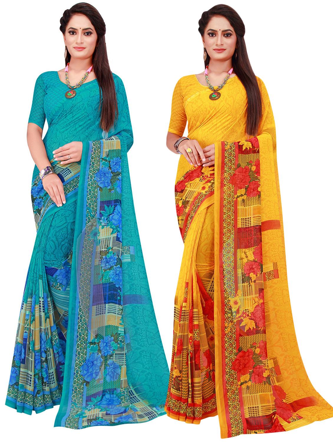 pack of 2 printed casual wear sarees with blouse - 21395952 -  Zoom Image - 0