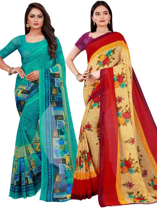 pack of 2 printed casual wear saree with blouse - 21395995 -  Standard Image - 0