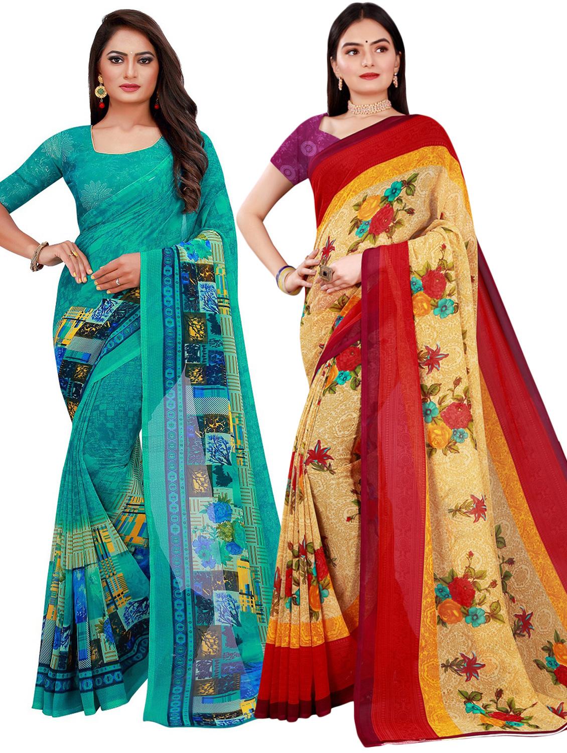pack of 2 printed casual wear saree with blouse - 21395995 -  Zoom Image - 0
