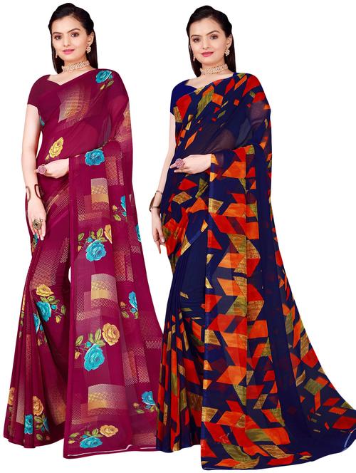 pack of 2 printed casual wear saree with blouse - 21396021 -  Standard Image - 0