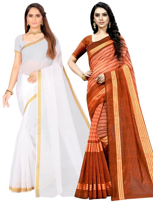 pack of 2 casual wear saree with blouse - 21396024 -  Standard Image - 0