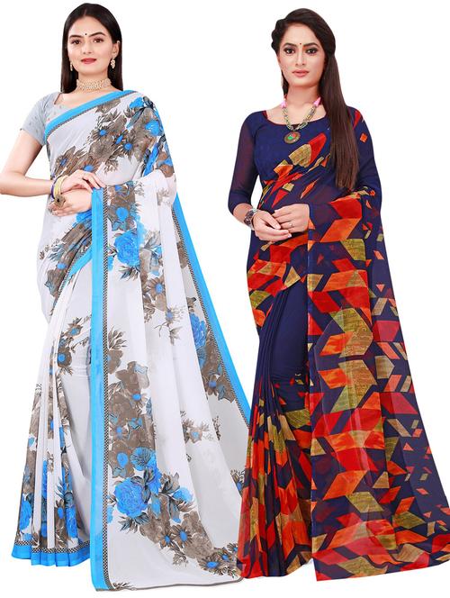 pack of 2 printed casual wear sarees with blouse - 21396059 -  Standard Image - 0
