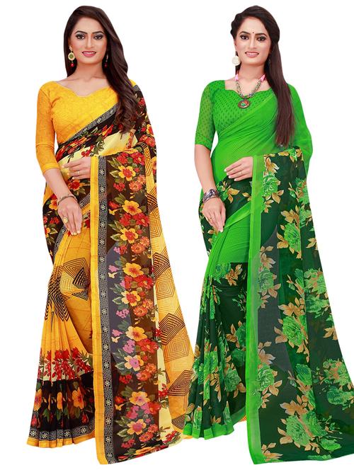 pack of 2 printed casual wear sarees with blouse - 21396062 -  Standard Image - 0