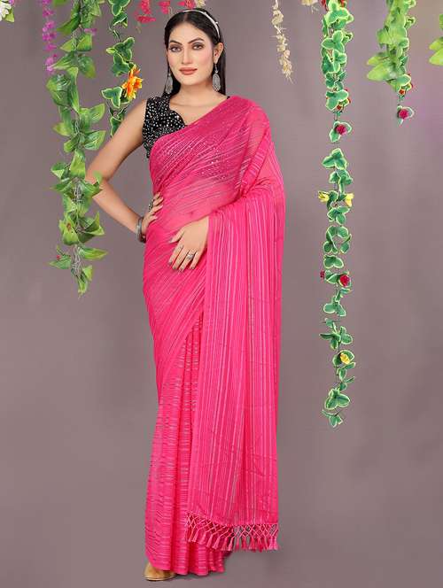 women pink striped saree - 21396853 - Standard Image - 0