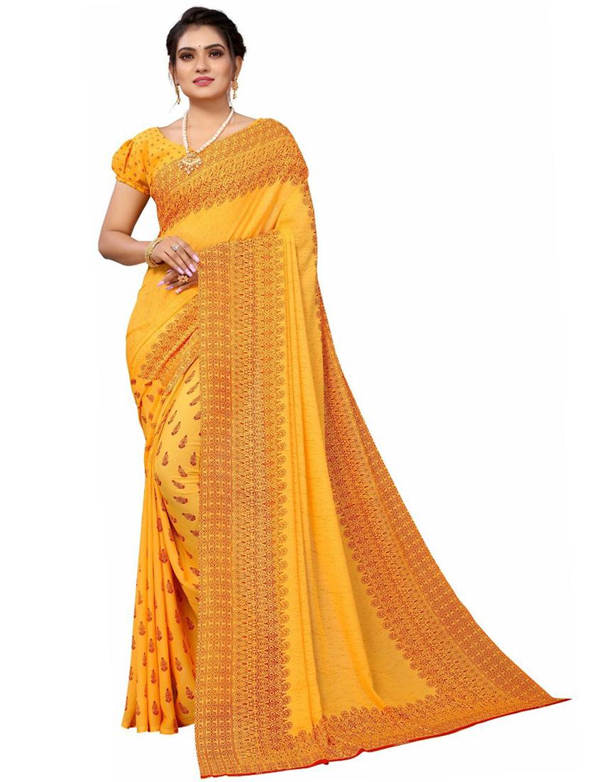 women gold printed saree - 21396874 - Zoom Image - 0