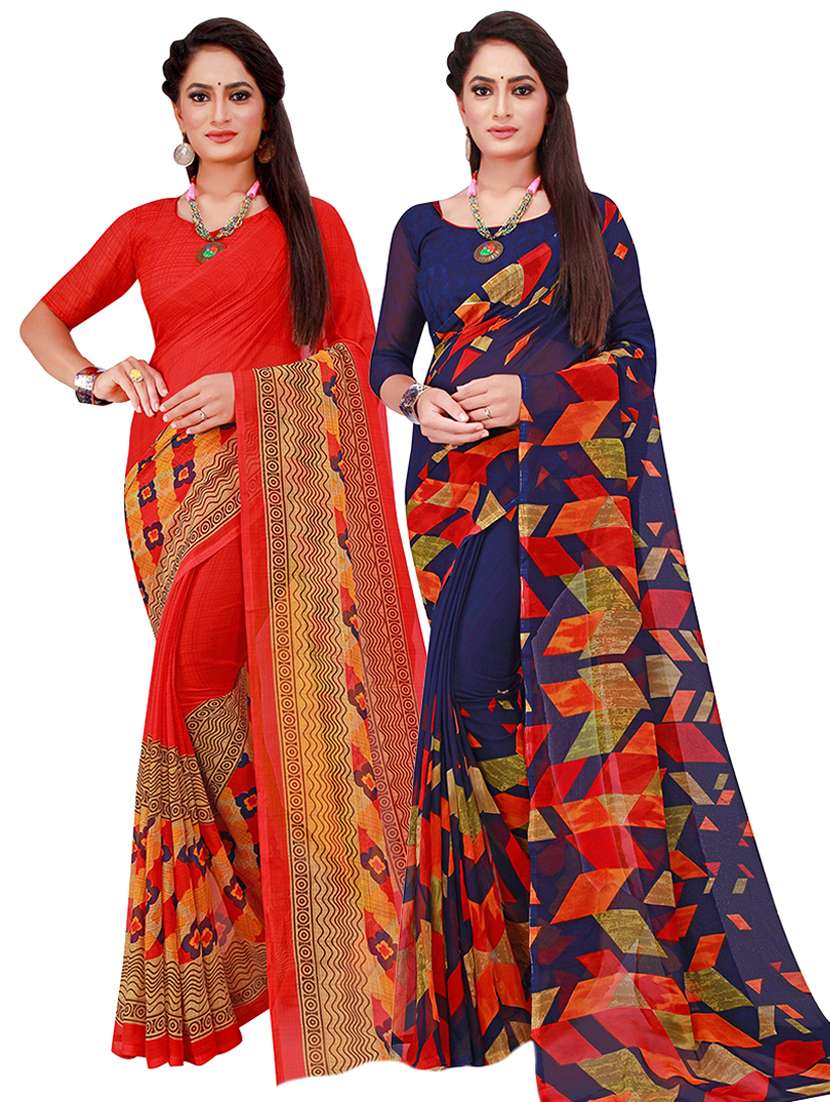 pack of 2 printed saree with blouse - 21396883 - Zoom Image - 0