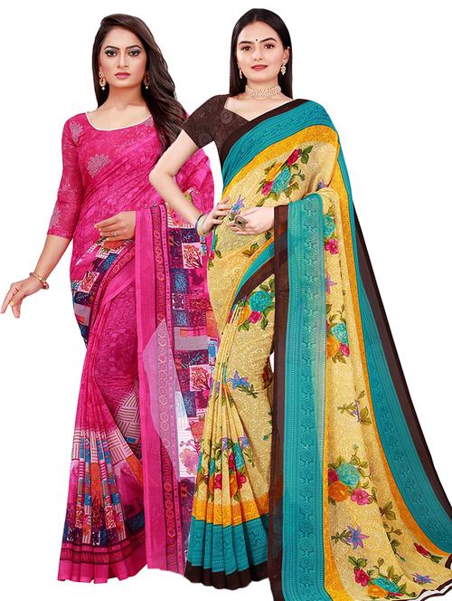 pack of 2 printed saree with blouse - 21396924 -  Standard Image - 0