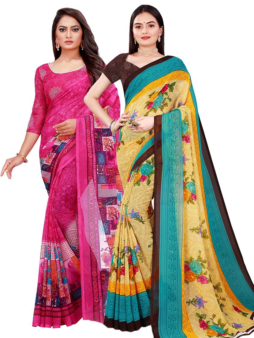 pack of 2 printed saree with blouse - 21396924 -  Zoom Image - 0