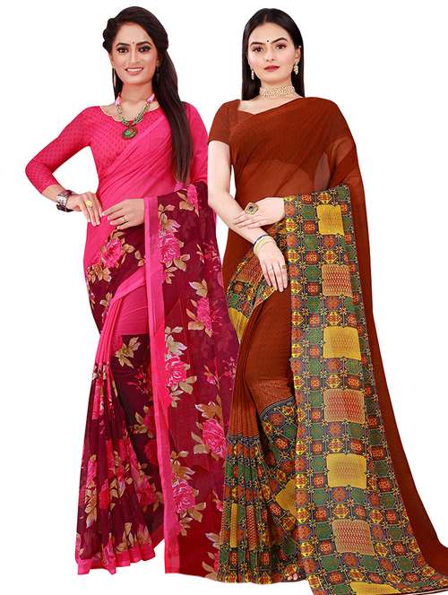 pack of 2 printed saree with blouse - 21396933 -  Standard Image - 0