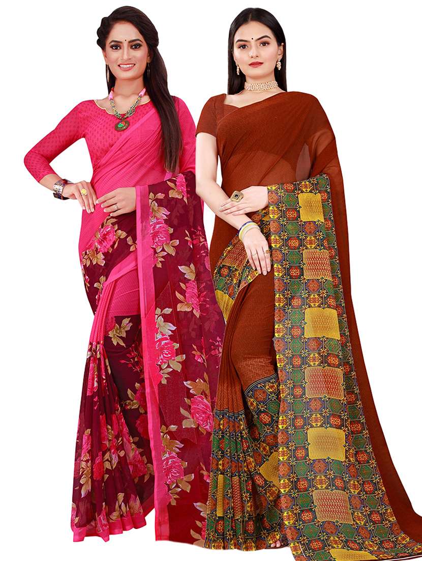 pack of 2 printed saree with blouse - 21396933 -  Zoom Image - 0