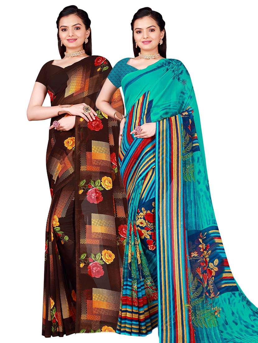pack of 2 printed saree - 21396981 -  Zoom Image - 0
