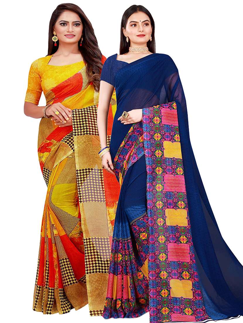 pack of 2 printed saree with blouse - 21397021 - Zoom Image - 0