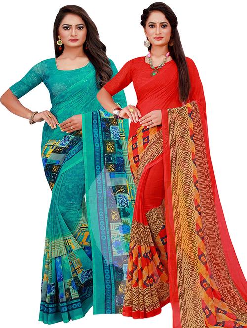pack of 2 printed saree with blouse - 21397048 - Standard Image - 0