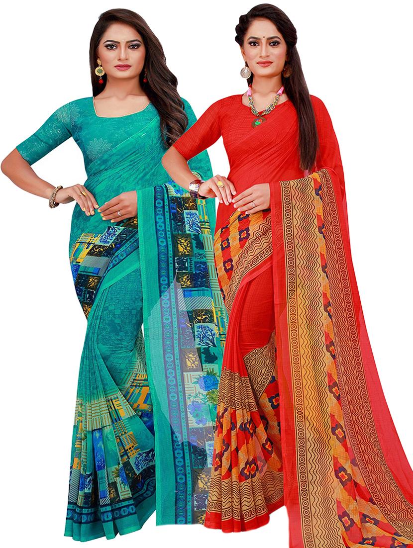 pack of 2 printed saree with blouse - 21397048 - Zoom Image - 0
