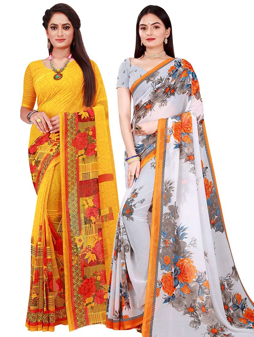 women pack of 2 printed saree with blouse