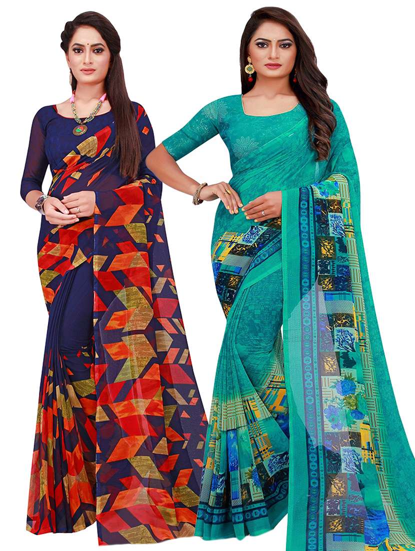 pack of 2 printed saree with blouse