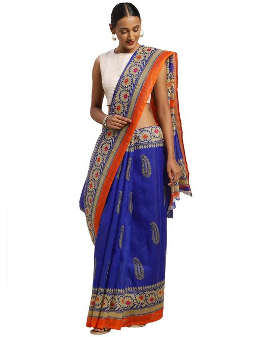 women blue paisley printed saree - 21397122 -  Standard Image - 0