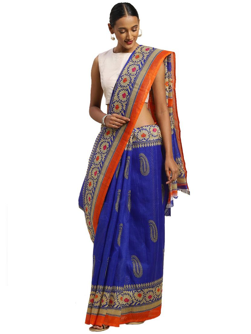 women blue paisley printed saree - 21397122 -  Zoom Image - 0