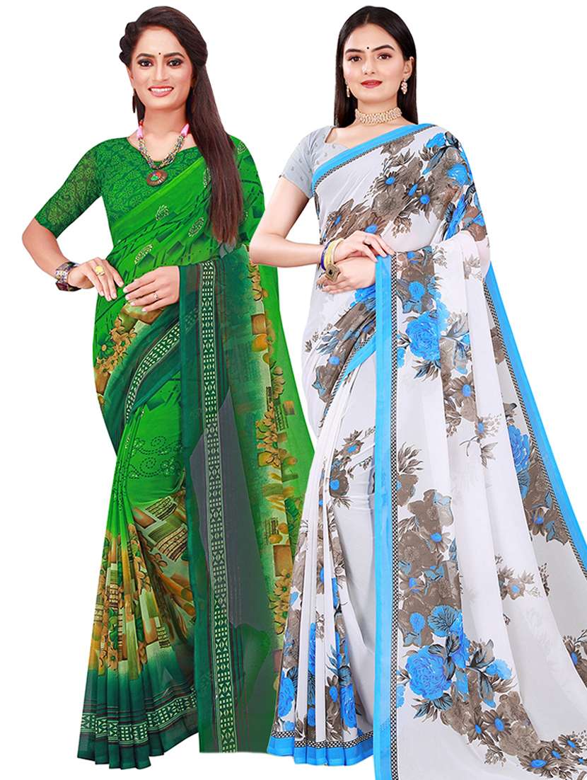 pack of 2 printed saree with blouse - 21397144 - Zoom Image - 0