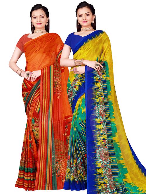 pack of 2 printed saree with blouse - 21397157 - Standard Image - 0