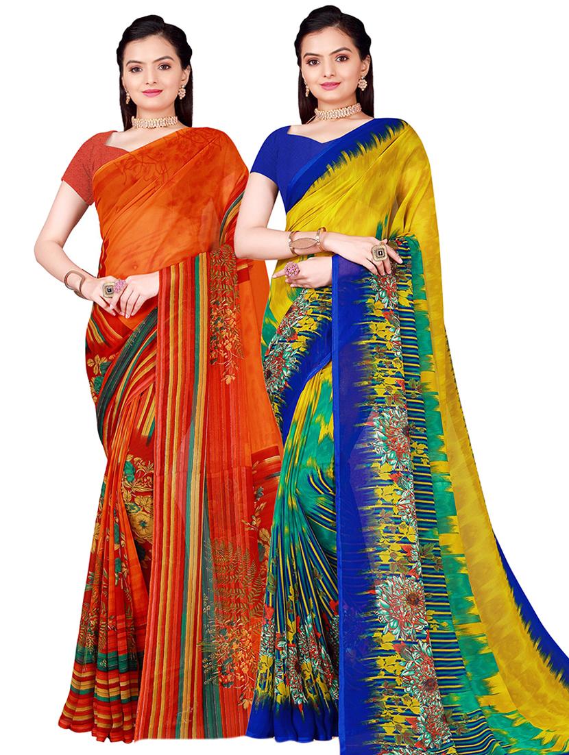 pack of 2 printed saree with blouse - 21397157 - Zoom Image - 0