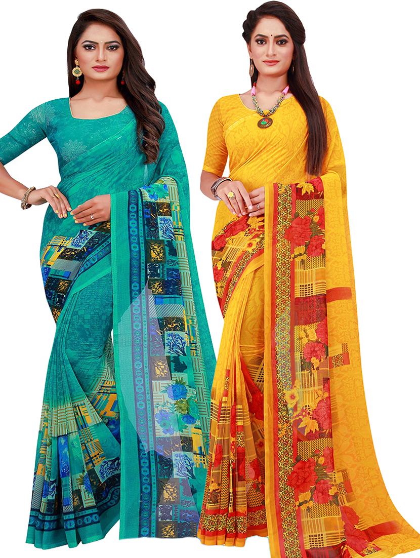 pack of 2 printed saree with blouse - 21397161 - Zoom Image - 0