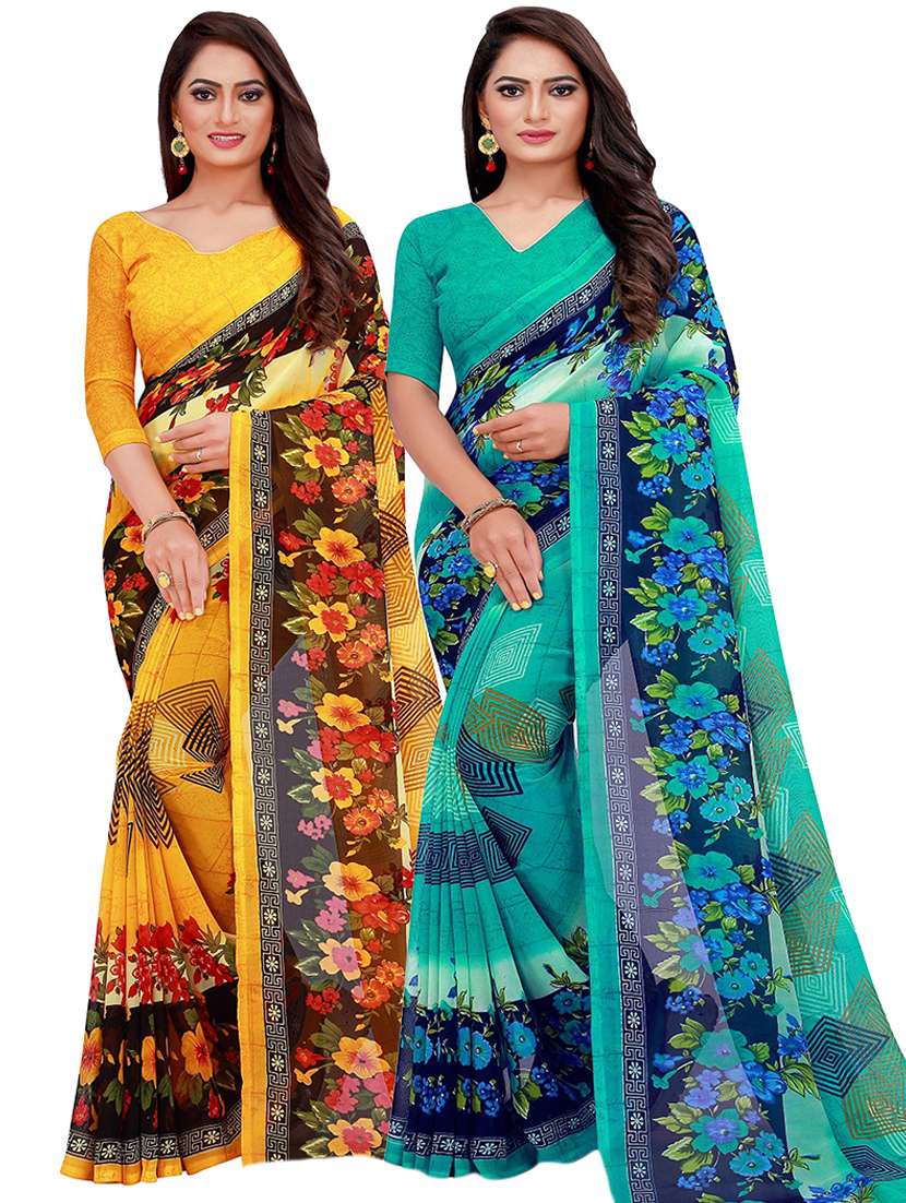 pack of 2 printed saree with blouse - 21397176 -  Zoom Image - 0