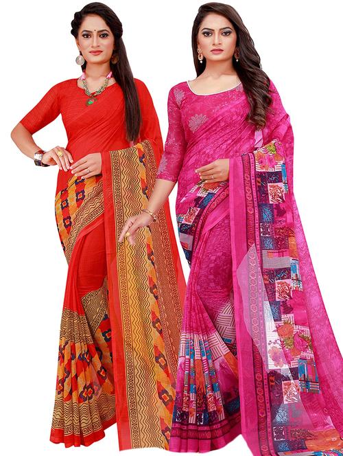 pack of 2 printed saree with blouse - 21397197 - Standard Image - 0