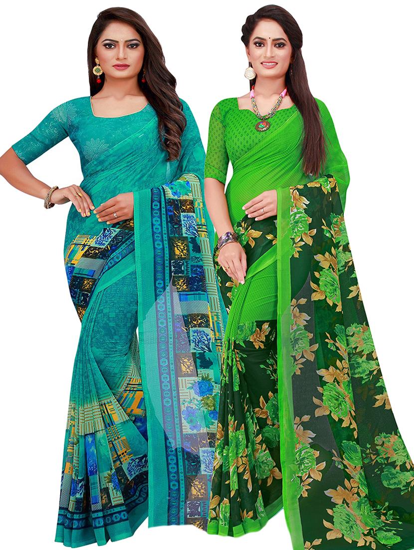 pack of 2 printed saree with blouse - 21397236 -  Zoom Image - 0