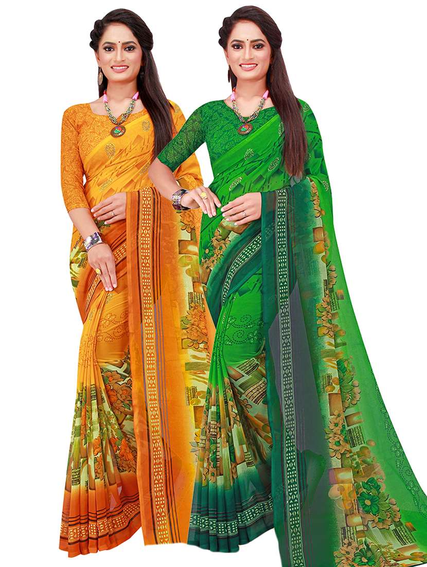 pack of 2 printed saree with blouse - 21397280 -  Zoom Image - 0