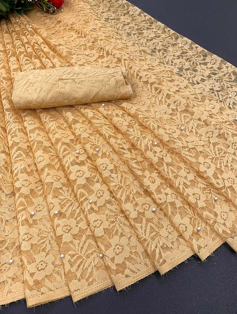 women beige embellished net saree with blouse - 21397299 -  Standard Image - 3