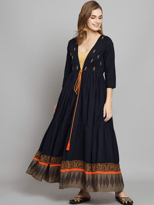 navy blue embroidered regular shrug - 21398319 - Standard Image - 0