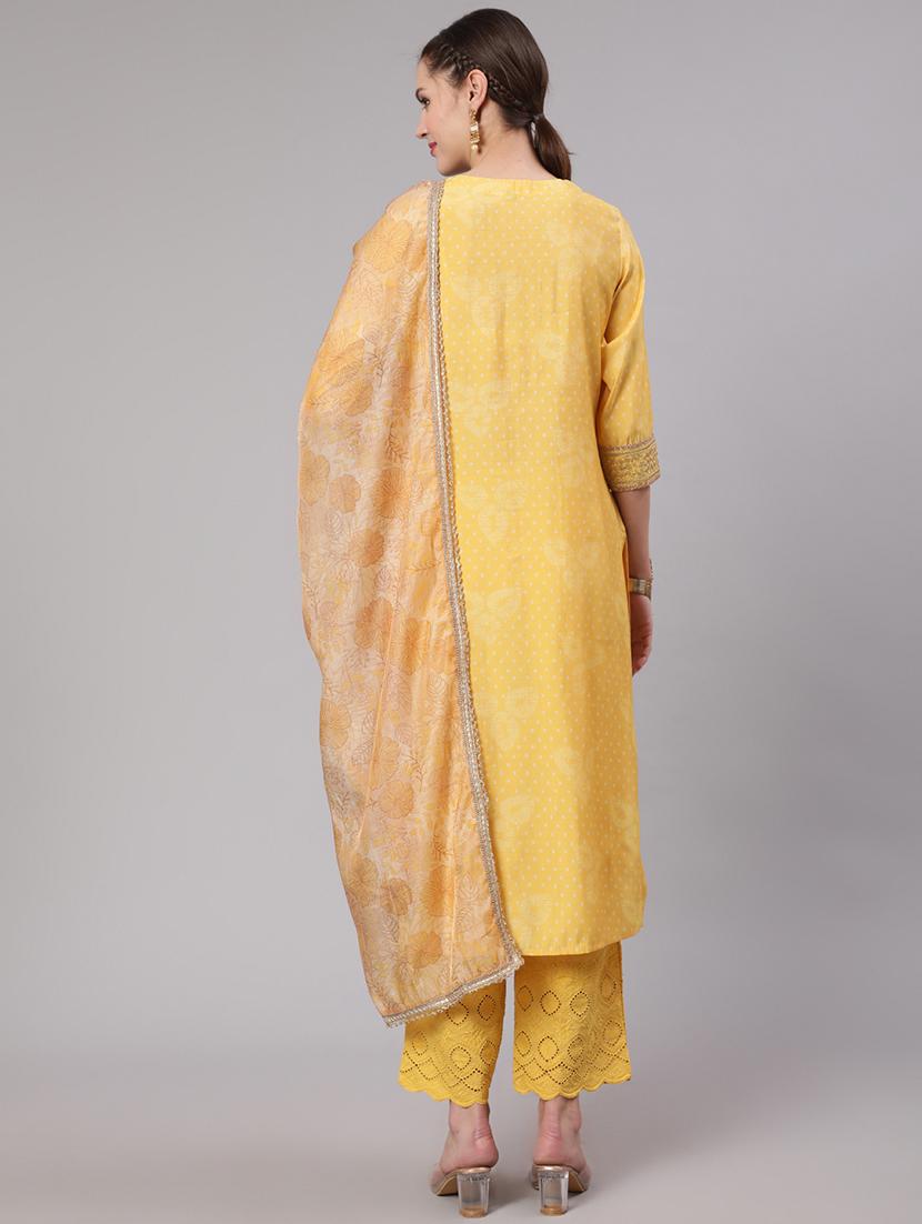 mustard embroidered suit set - 21398357 - Standard Image - 3