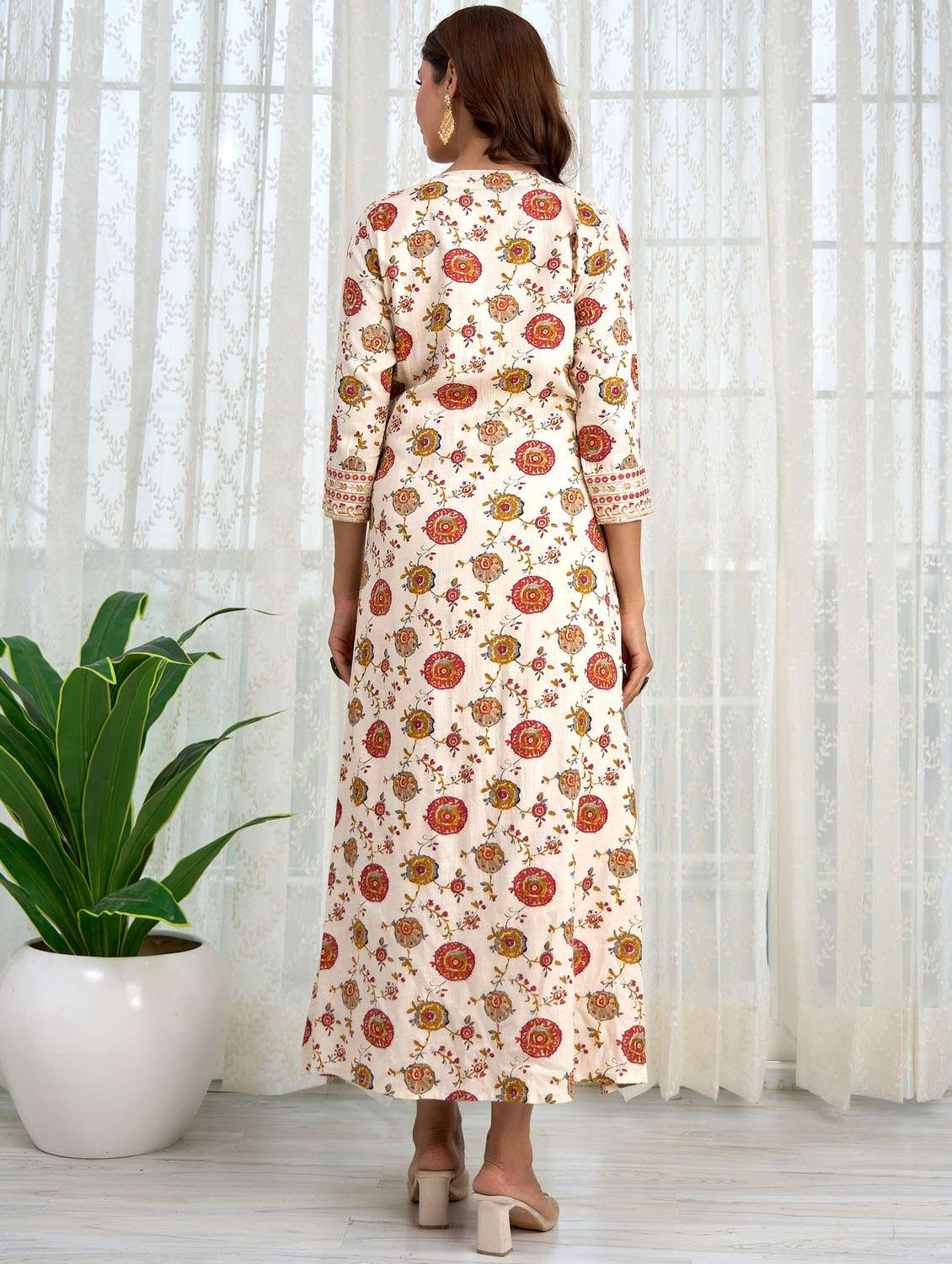 women mustard embroidered a-line dress - 21398736 -  Standard Image - 3