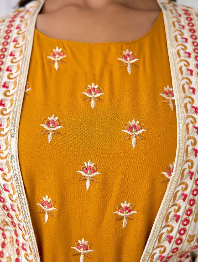 women mustard embroidered a-line dress - 21398736 -  Standard Image - 5