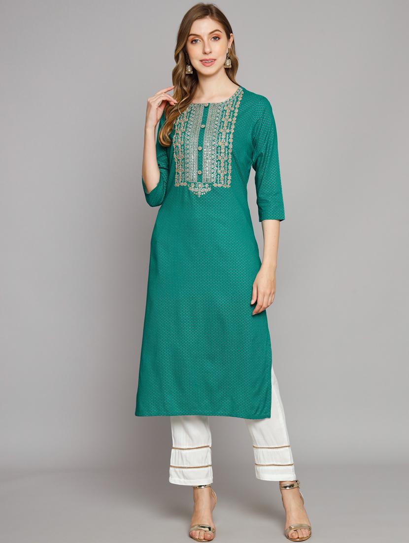 women three quarter sleeve embroidered kurta palazzo set  - 21398873 -  Zoom Image - 0