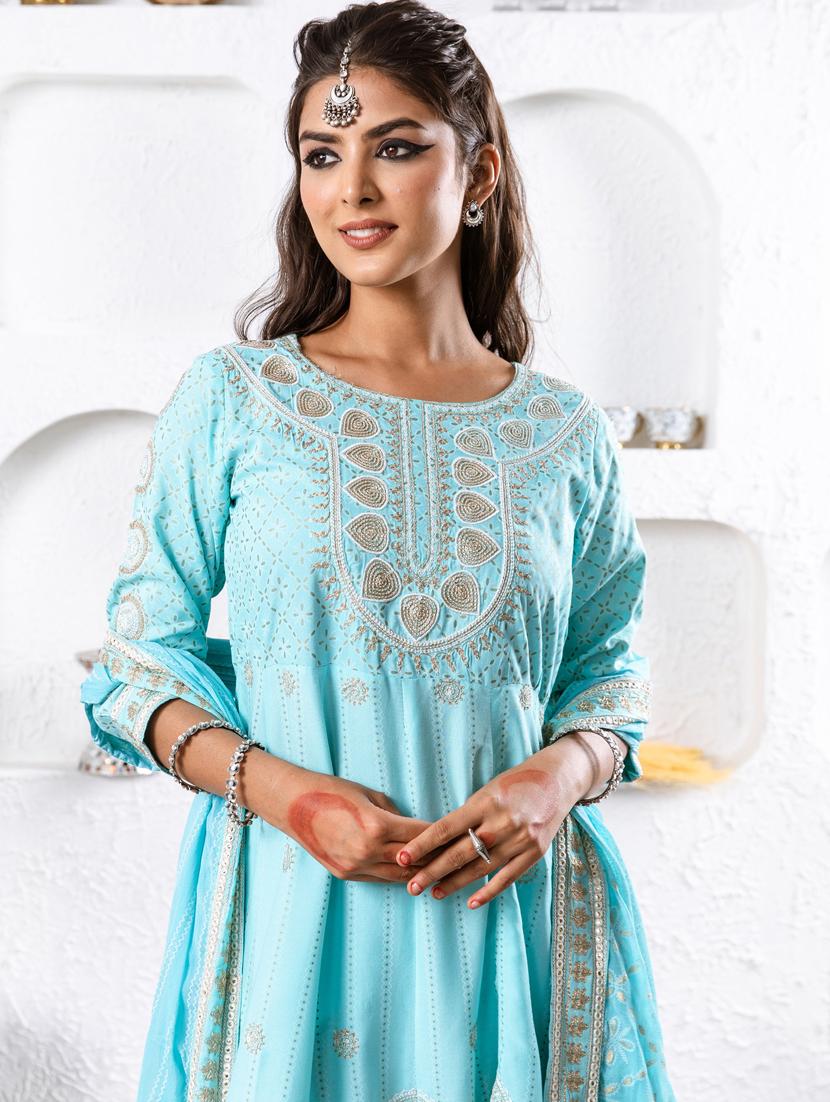 turquoise kurta pant set with dupatta - 21398887 - Standard Image - 3