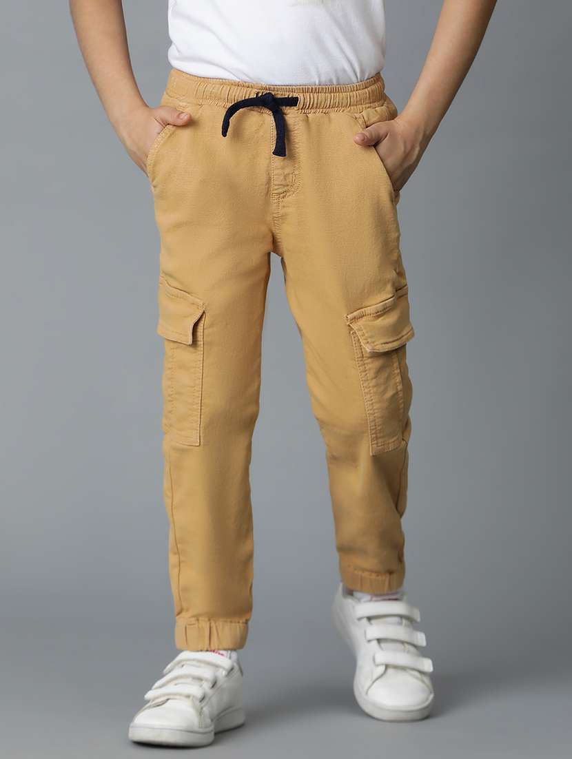 boys khaki lycra blend cargos trouser