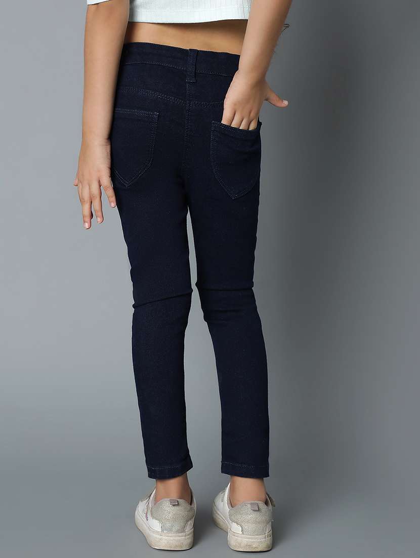girls navy blue denim plain jeans - 21399282 -  Standard Image - 3